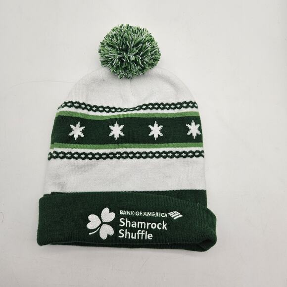 Bank of America Shamrock Shuffle Hat Beanie Fitted Mens One Size Green White Pom - Picture 1 of 6